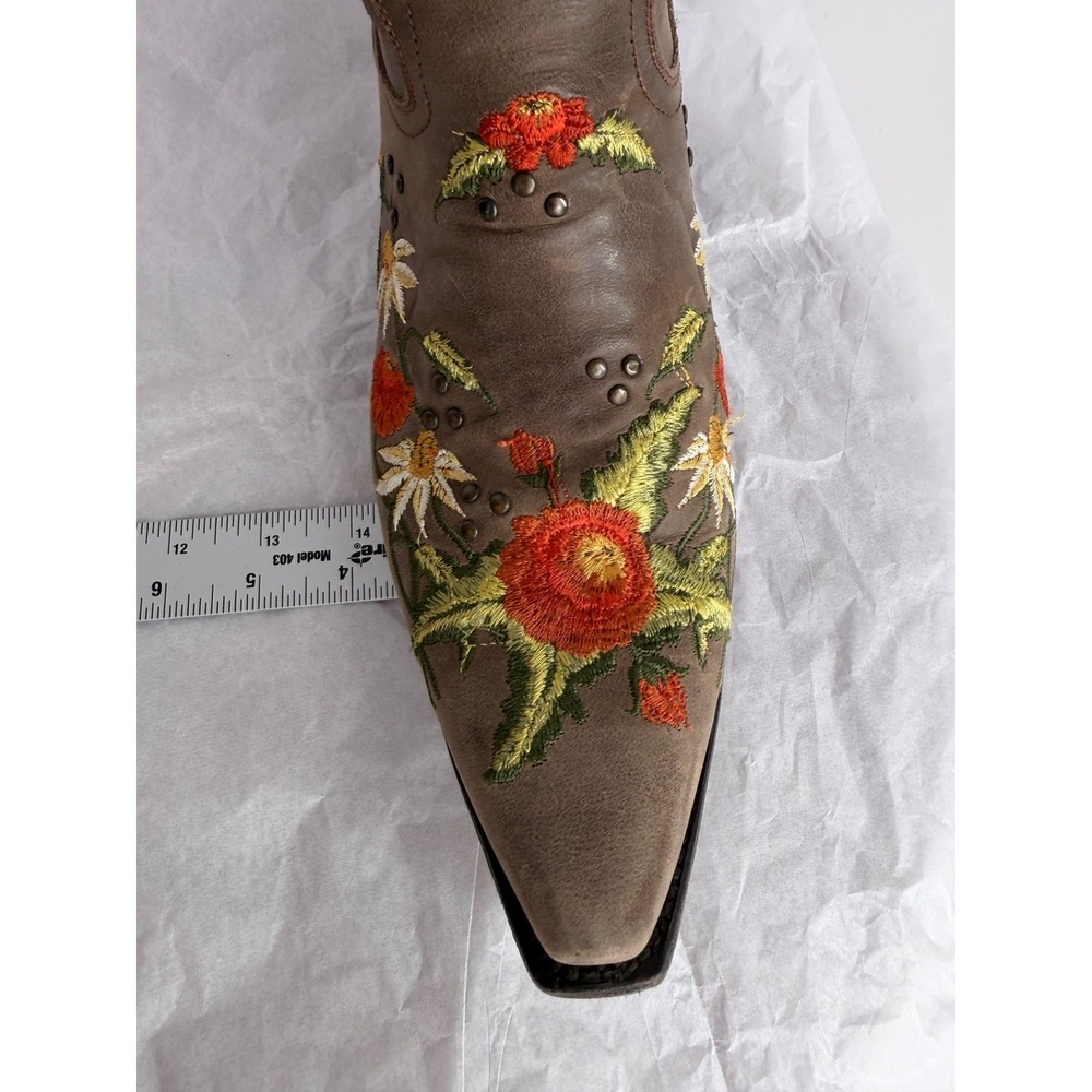 Lane Boots Western Embroidered Floral Wild Stitch Brown Leather Cowgirl 11 FLAWS - Picture 11 of 16